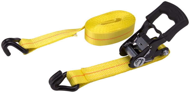 ProSource FH64071 Tie-Down, 1-1/2 in W, 15 ft L, Polyester Webbing, Metal Ratchet, Yellow, 1666 lb, Steel End Fitting