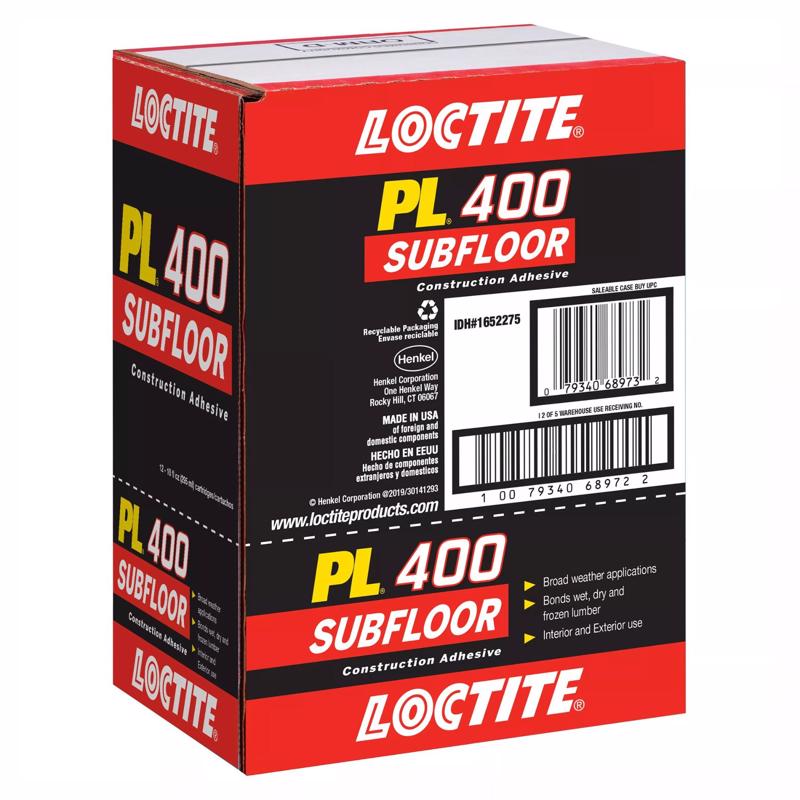 Loctite PL 400 Subfloor Adhesive Synthetic Latex Subfloor Construction Adhesive 10 oz, Pack of 12