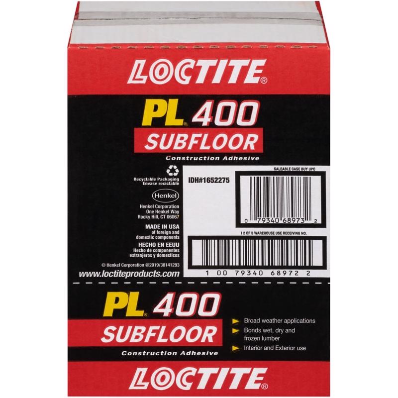 Loctite PL 400 Subfloor Adhesive Synthetic Latex Subfloor Construction Adhesive 10 oz, Pack of 12