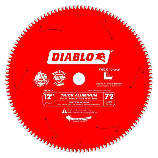 Diablo D1272N Circular Saw Blade, 12 in Dia, 1 in Arbor, 72-Teeth, Carbide Cutting Edge