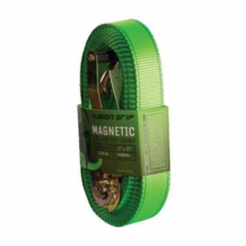 Fusion Grip FG227 Ratchet Strap, Ratchet Adjustment, 2 in W, 27 ft L, Green, 3333 lb Working Load, 1/PK