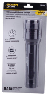 PowerZone 12106 Tactical Flashlight, AA Battery, LED Lamp, 1000 Lumens, 150 m Beam Distance, 12 hr Run Time, Black