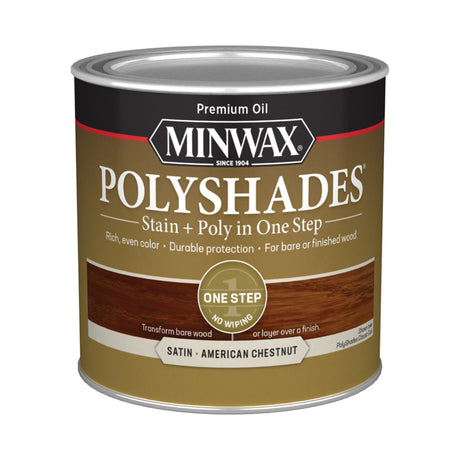 Minwax PolyShades Semi-Transparent Satin American Chestnut Stain/Polyurethane Finish 1/2 pt