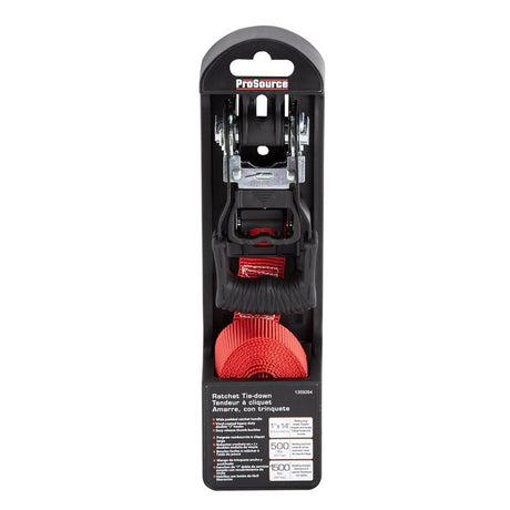 ProSource FH64057 Tie-Down, 1 in W, 14 ft L, Metal/Polyester, Red, 500 lb, Double J-Hook End Fitting, Steel End Fitting