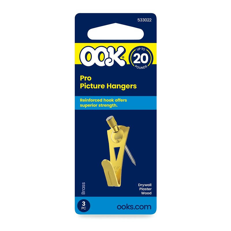 OOK 50023 Picture Hanger, 20 lb, Steel, Brass, Gold, 20/PK