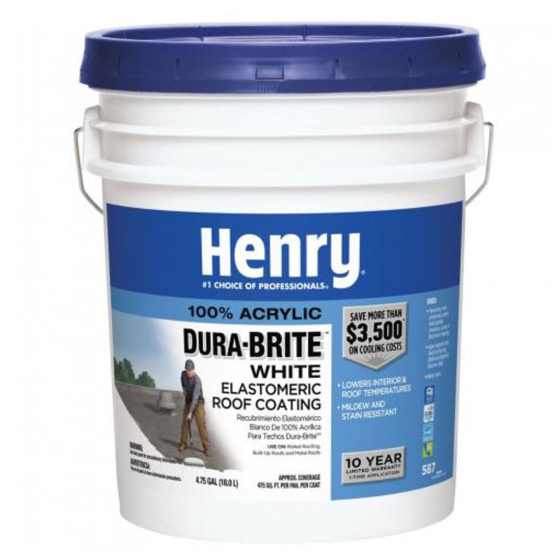 Henry HE587372 Elastomeric Roof Coating, White, 5 gal Pail, Cream