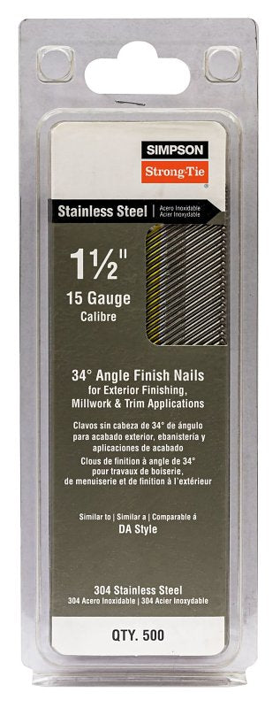 Simpson Strong-Tie S15N150SFB Series Finishing Nail, Tape Collation, 4D, 1-1/2 in L, 15 ga Gauge, Stainless Steel
