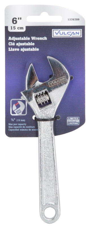 Vulcan WC917-05 Adjustable Wrench, 6 in OAL, Steel, Chrome