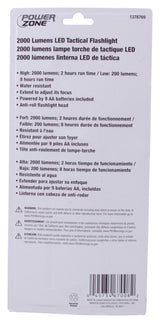 PowerZone 12139 Tactical Flashlight, AA Battery, LED Lamp, 2000 Lumens, 180 m Beam Distance, 8 hrs Run Time, Black