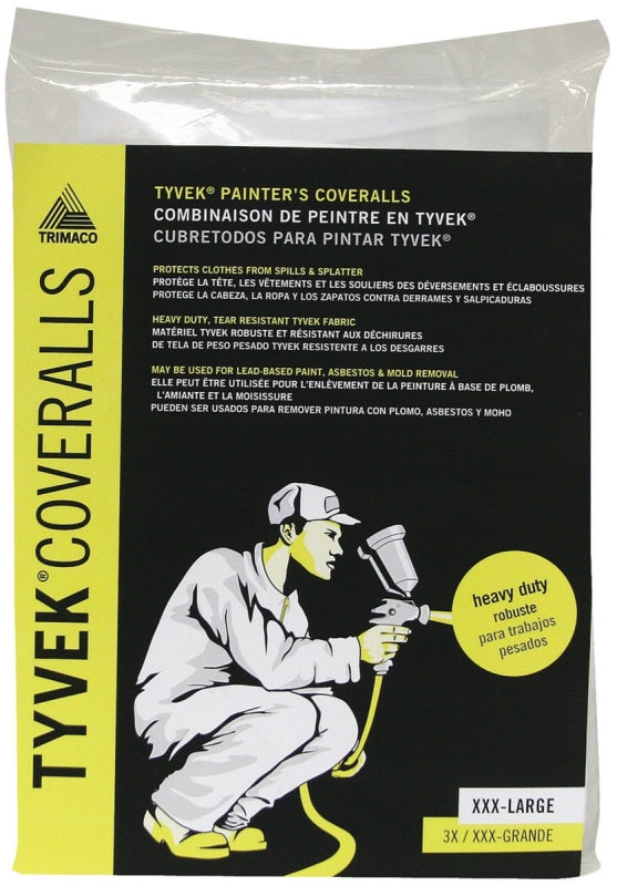 Trimaco 14125 Professional Painter's Coverall, 3XL, Zipper Closure, Tyvek, White