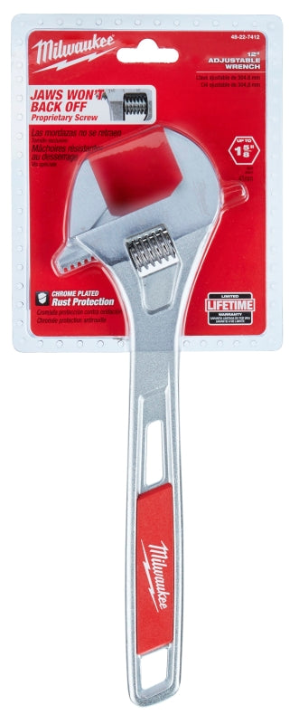 Milwaukee 48-22-7412 Adjustable Wrench, 12 in OAL, 1-5/8 in Jaw, Steel, Chrome-Plated, Ergonomic Handle