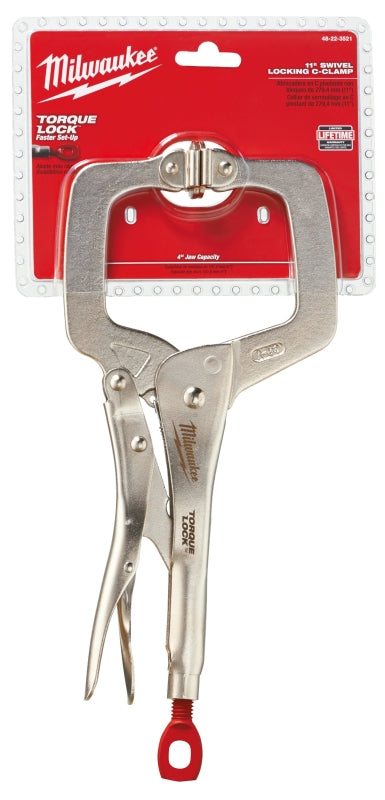 Milwaukee Torque Lock 48-22-3521 Locking C-Clamp, 11 in OAL, 4 in Max Opening Size, 4 in D Throat, Alloy Steel