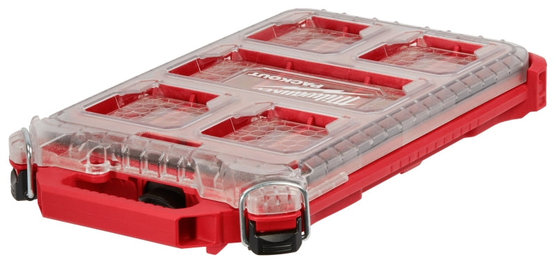 Milwaukee PACKOUT 48-22-8436 Organizer, 16.38 in L, 9.76 in W, 2.52 in H, 5-Compartment, Plastic, Red