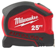 Milwaukee 48-22-1825 Tape Measure, 25 ft L Blade, 1 in W Blade, Steel Blade, Plastic Case, Black/Red Case