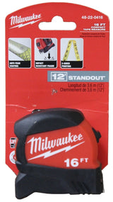 Milwaukee 48-22-0416 Tape Measure, 16 ft L Blade, 1/2 in W Blade, Steel Blade, ABS Case, Black/Red Case