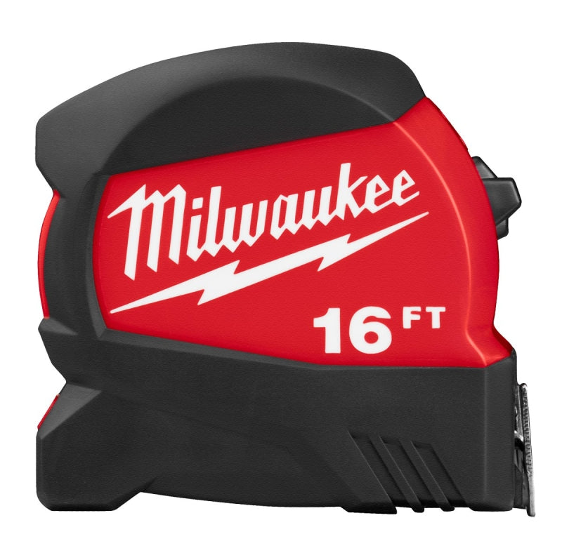 Milwaukee 48-22-0416 Tape Measure, 16 ft L Blade, 1/2 in W Blade, Steel Blade, ABS Case, Black/Red Case