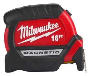 Milwaukee 48-22-0316 Tape Measure, 16 ft L Blade, 27 mm W Blade, Steel Blade, ABS Case, Black/Red Case