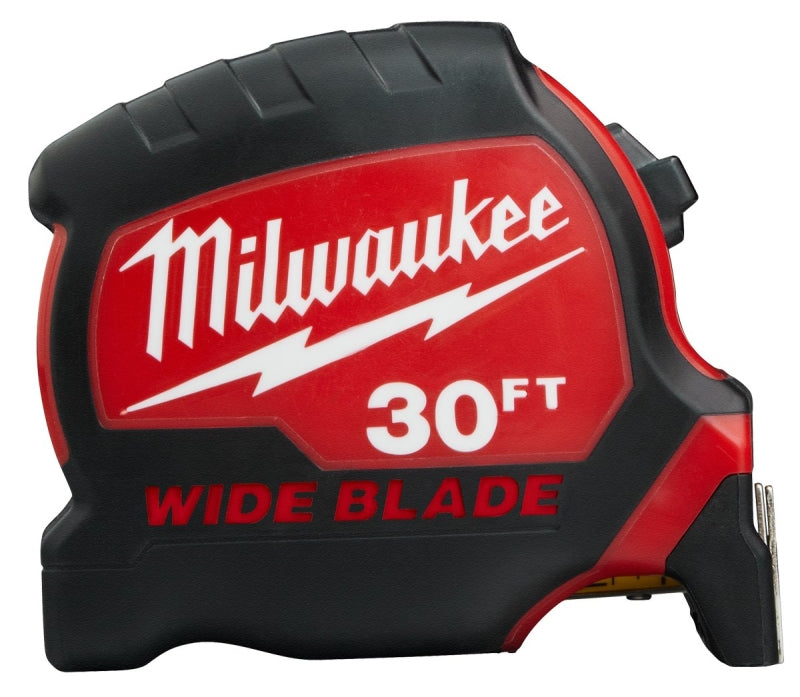 Milwaukee 48-22-0230 Tape Measure, 30 ft L Blade, 1-19/64 in W Blade, Steel Blade, ABS Case, Black/Red Case