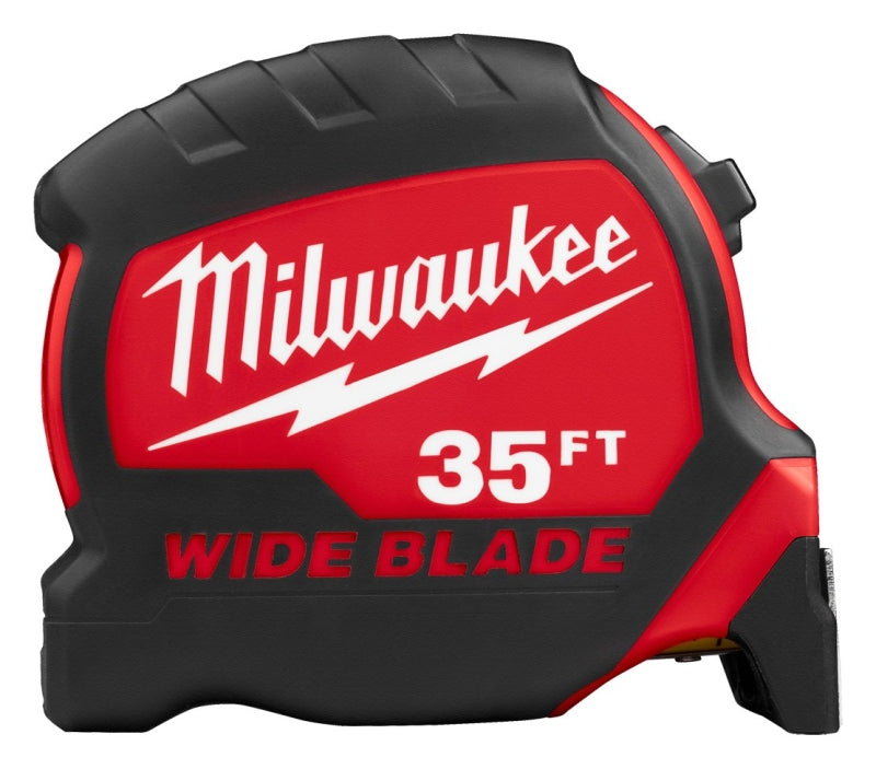 Milwaukee 48-22-0235 Tape Measure, 35 ft L Blade, 1-5/16 in W Blade, Steel Blade, ABS Case, Black/Red Case