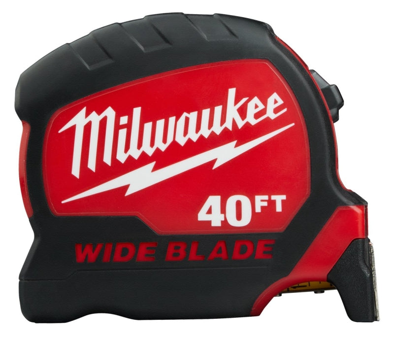 Milwaukee 48-22-0240 Tape Measure, 40 ft L Blade, 1-19/64 in W Blade, Steel Blade, ABS Case, Black/Red Case