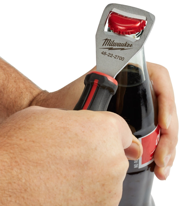 Milwaukee 48-22-2700 Bottle Opener, Steel, Black/Red, Plastic Handle, 9.8 in OAL