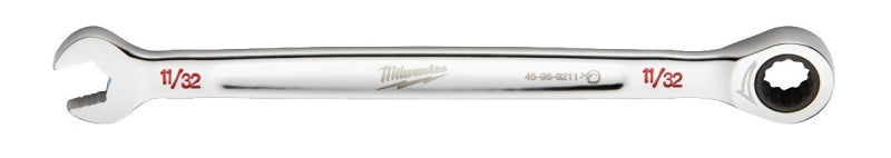 Milwaukee 45-96-9211 Ratcheting Combination Wrench, SAE, 11/32 in Head, 6.14 in L, 12-Point, Steel, Chrome-Plated