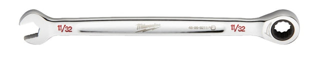 Milwaukee 45-96-9211 Ratcheting Combination Wrench, SAE, 11/32 in Head, 6.14 in L, 12-Point, Steel, Chrome-Plated