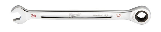 Milwaukee 45-96-9212 Ratcheting Combination Wrench, SAE, 3/8 in Head, 6-1/2 in L, 12-Point, Steel, Chrome-Plated