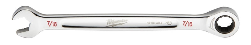 Milwaukee 45-96-9214 Ratcheting Combination Wrench, SAE, 7/16 in Head, 6-3/4 in L, 12-Point, Steel, Chrome-Plated