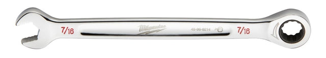 Milwaukee 45-96-9214 Ratcheting Combination Wrench, SAE, 7/16 in Head, 6-3/4 in L, 12-Point, Steel, Chrome-Plated