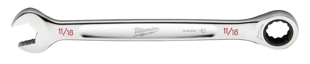 Milwaukee 45-96-9222 Ratcheting Combination Wrench, SAE, 11/16 in Head, 9.19 in L, 12-Point, Steel, Chrome-Plated