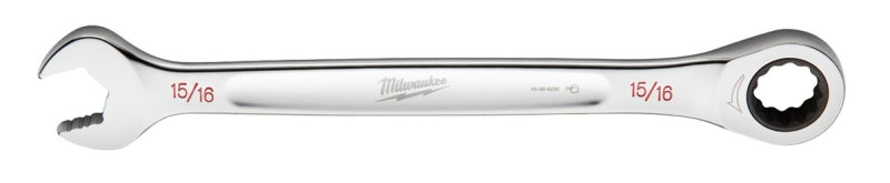 Milwaukee 45-96-9230 Ratcheting Combination Wrench, SAE, 15/16 in Head, 12.6 in L, 12-Point, Steel, Chrome-Plated