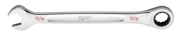 Milwaukee 45-96-9230 Ratcheting Combination Wrench, SAE, 15/16 in Head, 12.6 in L, 12-Point, Steel, Chrome-Plated