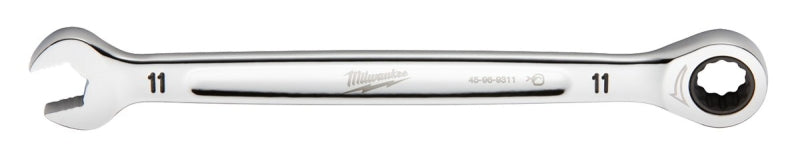 Milwaukee 45-96-9311 Ratcheting Combination Wrench, Metric, 11 mm Head, 6-3/4 in L, 12-Point, Steel, Chrome-Plated