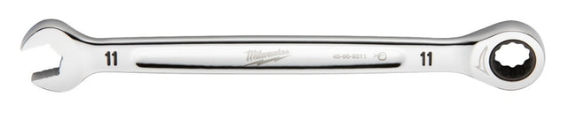 Milwaukee 45-96-9311 Ratcheting Combination Wrench, Metric, 11 mm Head, 6-3/4 in L, 12-Point, Steel, Chrome-Plated
