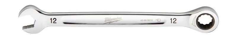Milwaukee 45-96-9312 Ratcheting Combination Wrench, Metric, 12 mm Head, 7.03 in L, 12-Point, Steel, Chrome-Plated