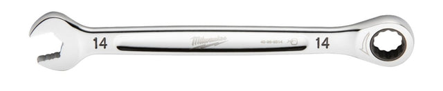 Milwaukee 45-96-9314 Ratcheting Combination Wrench, Metric, 14 mm Head, 7.8 in L, 12-Point, Steel, Chrome-Plated