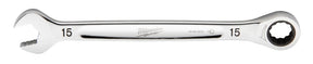 Milwaukee 45-96-9315 Ratcheting Combination Wrench, Metric, 15 mm Head, 8.17 in L, 12-Point, Steel, Chrome-Plated