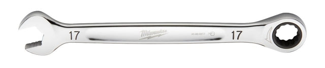Milwaukee 45-96-9317 Ratcheting Combination Wrench, Metric, 17 mm Head, 9.19 in L, 12-Point, Steel, Chrome-Plated