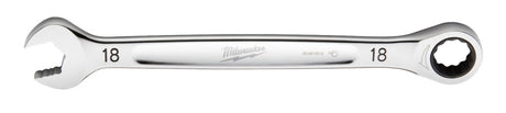 Milwaukee 45-96-9318 Ratcheting Combination Wrench, Metric, 18 mm Head, 9.55 in L, 12-Point, Steel, Chrome-Plated
