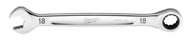 Milwaukee 45-96-9318 Ratcheting Combination Wrench, Metric, 18 mm Head, 9.55 in L, 12-Point, Steel, Chrome-Plated