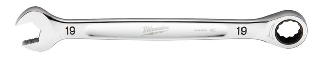 Milwaukee 45-96-9319 Ratcheting Combination Wrench, Metric, 19 mm Head, 10.14 in L, 12-Point, Steel, Chrome-Plated
