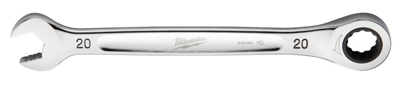 Milwaukee 45-96-9320 Ratcheting Combination Wrench, Metric, 20 mm Head, 10.71 in L, 12-Point, Steel, Chrome-Plated