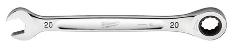 Milwaukee 45-96-9320 Ratcheting Combination Wrench, Metric, 20 mm Head, 10.71 in L, 12-Point, Steel, Chrome-Plated