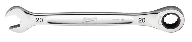 Milwaukee 45-96-9320 Ratcheting Combination Wrench, Metric, 20 mm Head, 10.71 in L, 12-Point, Steel, Chrome-Plated