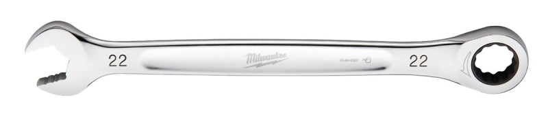 Milwaukee 45-96-9322 Ratcheting Combination Wrench, Metric, 22 mm Head, 11.93 in L, 12-Point, Steel, Chrome