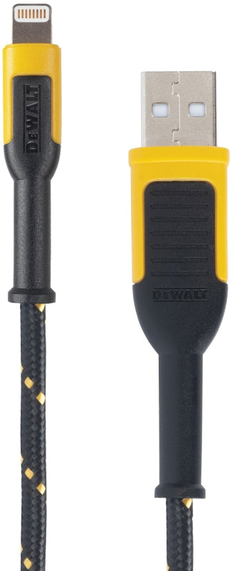 DEWALT 131 1359 DW2 Charger Cable, iOS, USB, Kevlar Fiber Sheath, Black/Yellow Sheath, 4 ft L