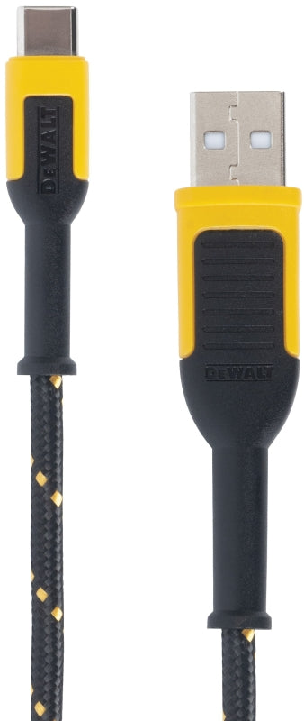 DEWALT 131 1349 DW2 Charger Cable, USB, USB-C, Kevlar Fiber Sheath, Black/Yellow Sheath, 10 ft L