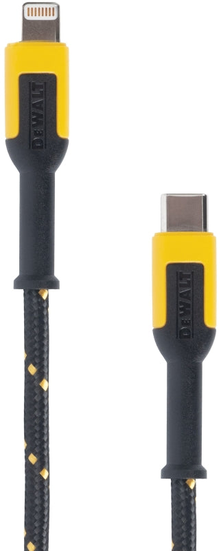 DEWALT 131 1357 DW2 Charger Cable, iOS, USB-C, Kevlar Fiber Sheath, Black/Yellow Sheath, 4 ft L