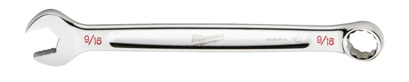 Milwaukee 45-96-9418 Combination Wrench, SAE, 9/16 in Head, 7.48 in L, 12-Point, Steel, Chrome-Plated